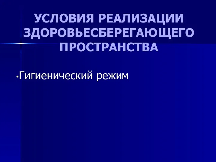 УСЛОВИЯ РЕАЛИЗАЦИИ ЗДОРОВЬЕСБЕРЕГАЮЩЕГО ПРОСТРАНСТВА Гигиенический режим