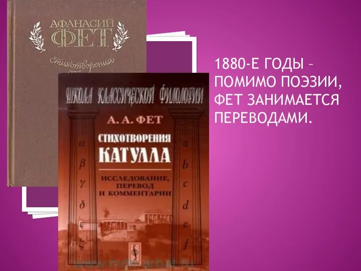 1880-Е ГОДЫ – ПОМИМО ПОЭЗИИ, ФЕТ ЗАНИМАЕТСЯ ПЕРЕВОДАМИ.