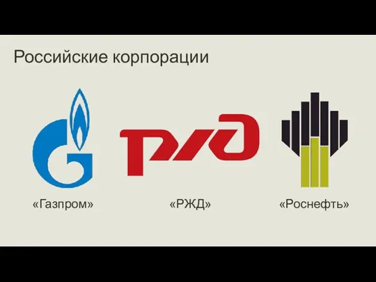 Российские корпорации «РЖД» «Газпром» «Роснефть»