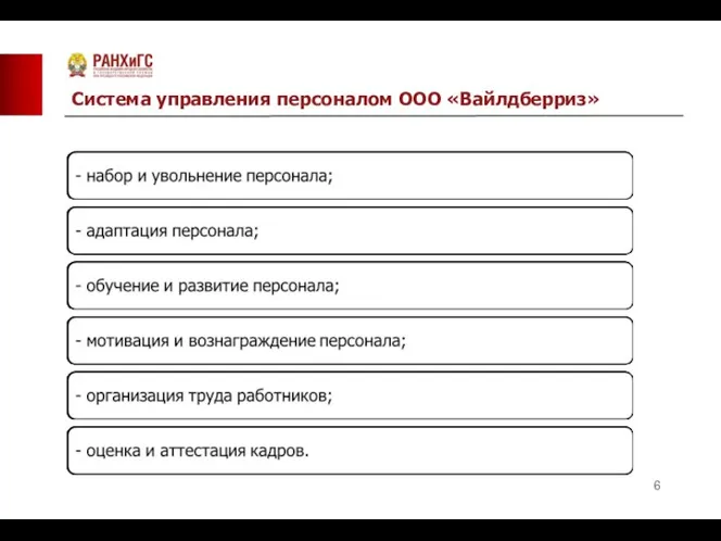 Система управления персоналом ООО «Вайлдберриз»