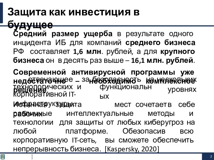 Средний размер ущерба в результате одного инцидента ИБ для компаний