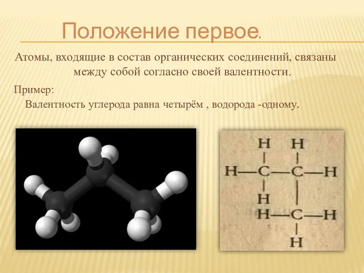 Положение первое. Атомы, входящие в состав органических соединений, связаны между