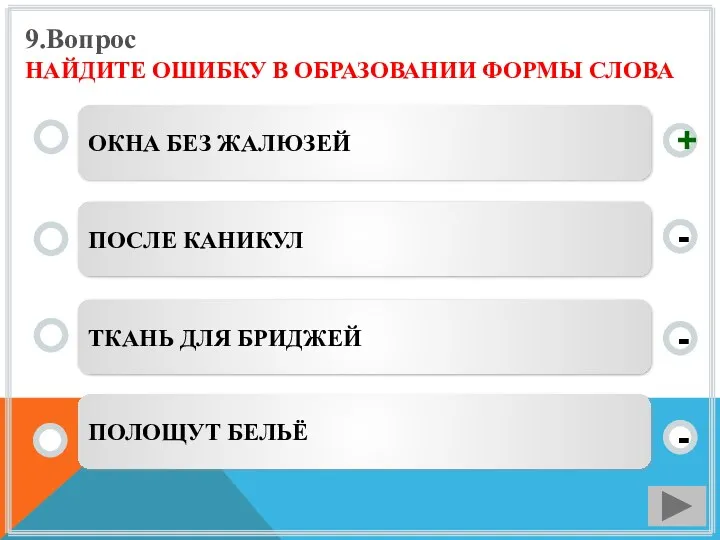 9.Вопрос НАЙДИТЕ ОШИБКУ В ОБРАЗОВАНИИ ФОРМЫ СЛОВА ОКНА БЕЗ ЖАЛЮЗЕЙ