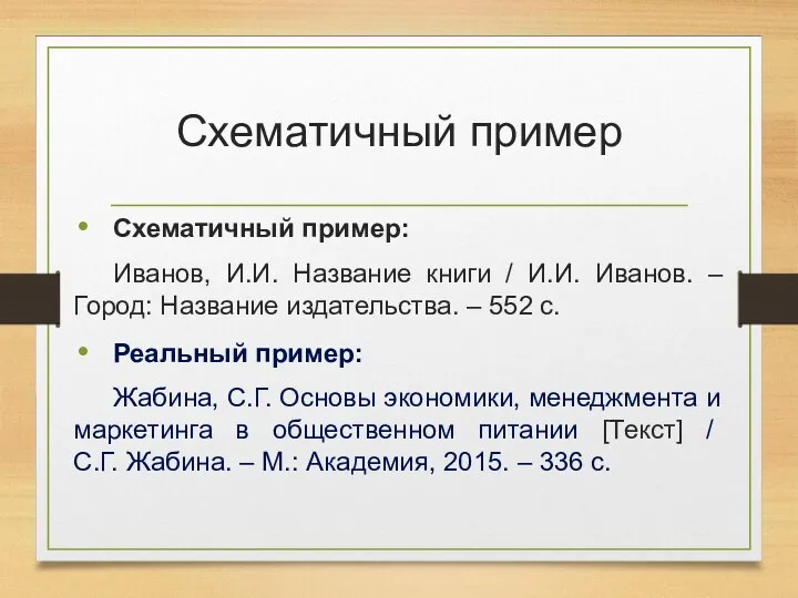 Схематичный пример Схематичный пример: Иванов, И.И. Название книги / И.И.