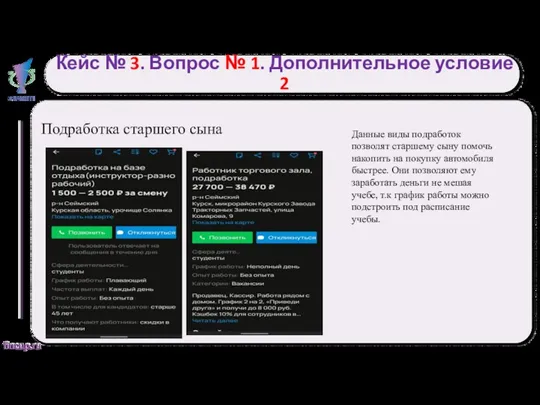 Кейс № 3. Вопрос № 1. Дополнительное условие 2 Подработка