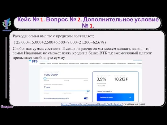 Кейс № 1. Вопрос № 2. Дополнительное условие № 1.