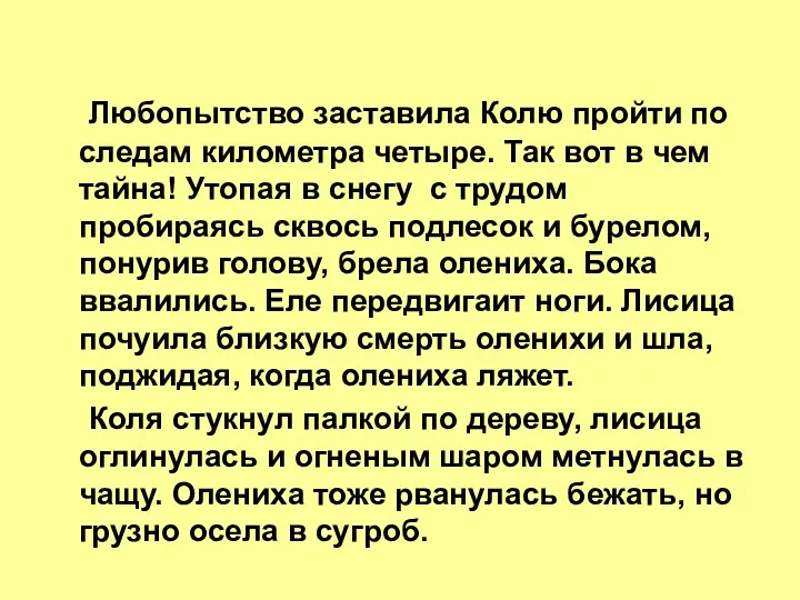 Любопытство заставила Колю пройти по следам километра четыре. Так вот