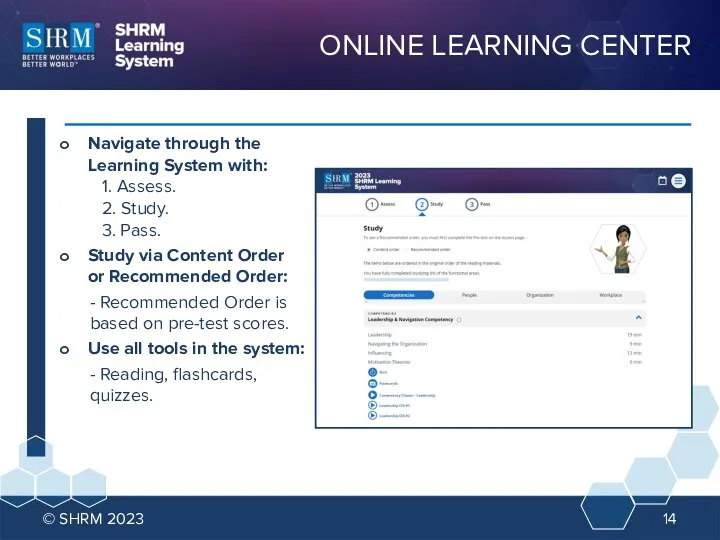 ONLINE LEARNING CENTER Navigate through the Learning System with: 1.