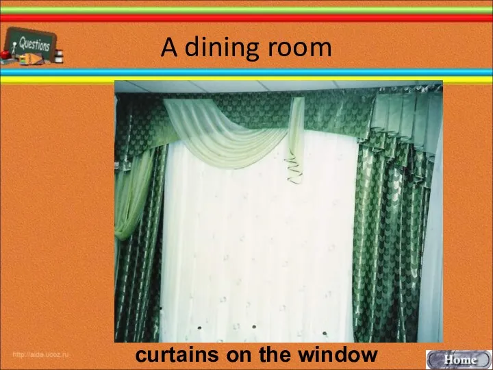 A dining room curtains on the window