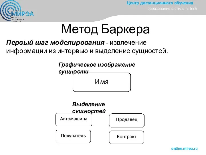 Метод Баркера Первый шаг моделирования - извлечение информации из интервью