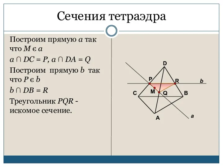 Сечения тетраэдра Построим прямую a так что M є a