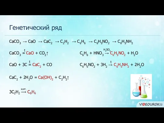 Генетический ряд → C6H5NH2 CaCO3 → CaO → CaC2 →