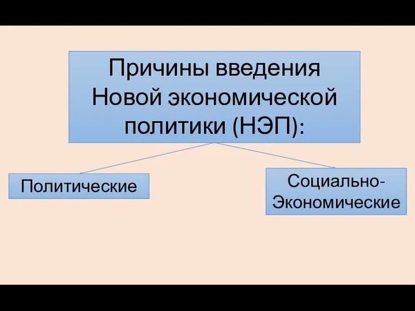 Причины введения Новой экономической политики (НЭП): Политические Социально-Экономические