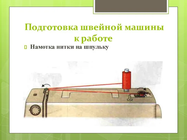 Подготовка швейной машины к работе Намотка нитки на шпульку