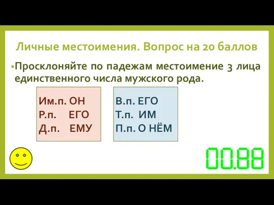 Личные местоимения. Вопрос на 20 баллов Просклоняйте по падежам местоимение