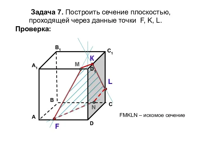 Задача 7. Построить сечение плоскостью, проходящей через данные точки F,