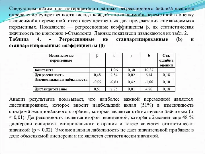 Следующим шагом при интерпретации данных регрессионного анализа является определение существенности