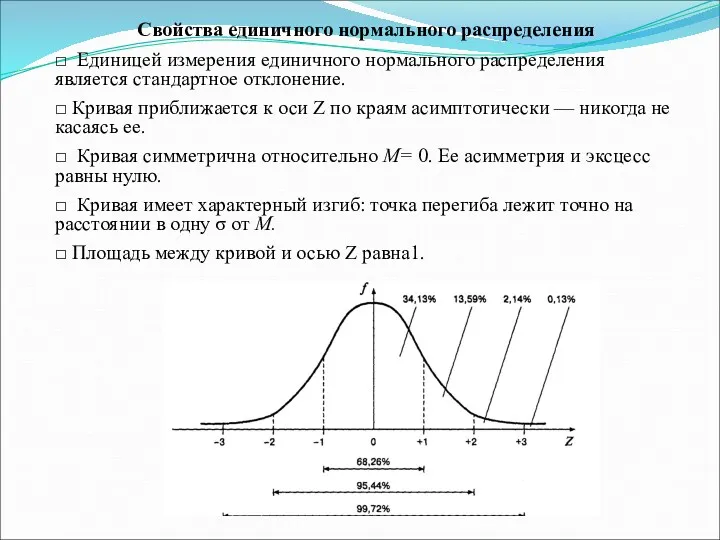 Свойства единичного нормального распределения □ Единицей измерения единичного нормального распределения