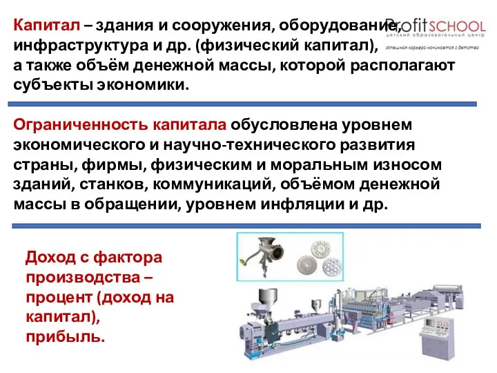 Капитал – здания и сооружения, оборудование, инфраструктура и др. (физический