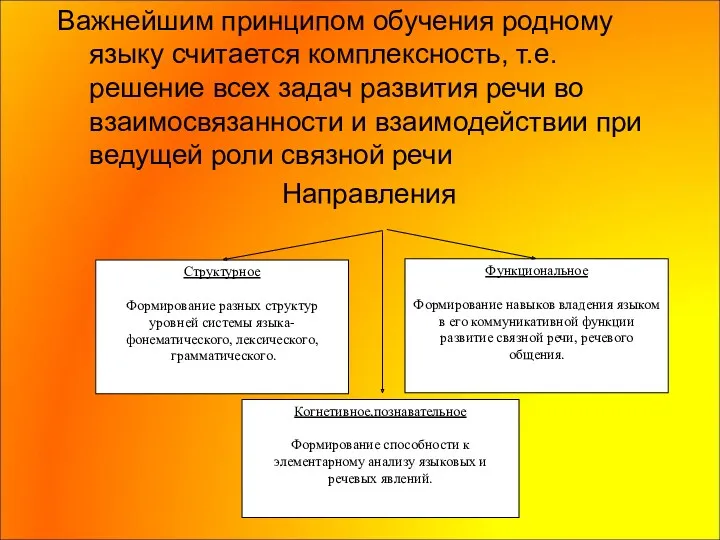 Важнейшим принципом обучения родному языку считается комплексность, т.е. решение всех