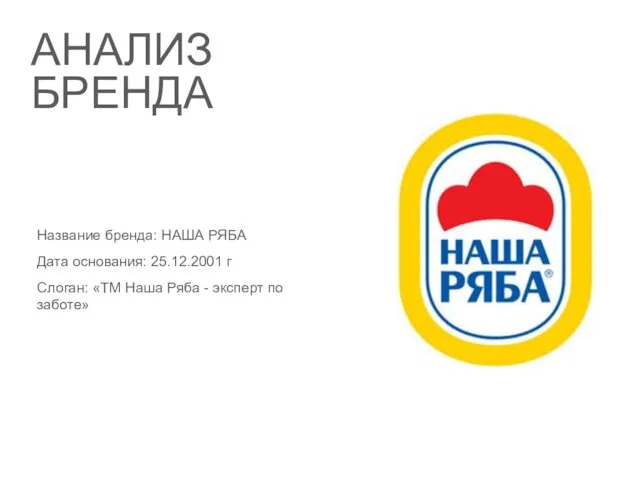 АНАЛИЗ БРЕНДА Название бренда: НАША РЯБА Дата основания: 25.12.2001 г