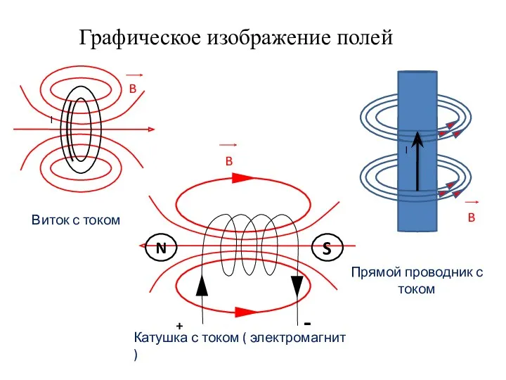 Графическое изображение полей Прямой проводник с током Виток с током