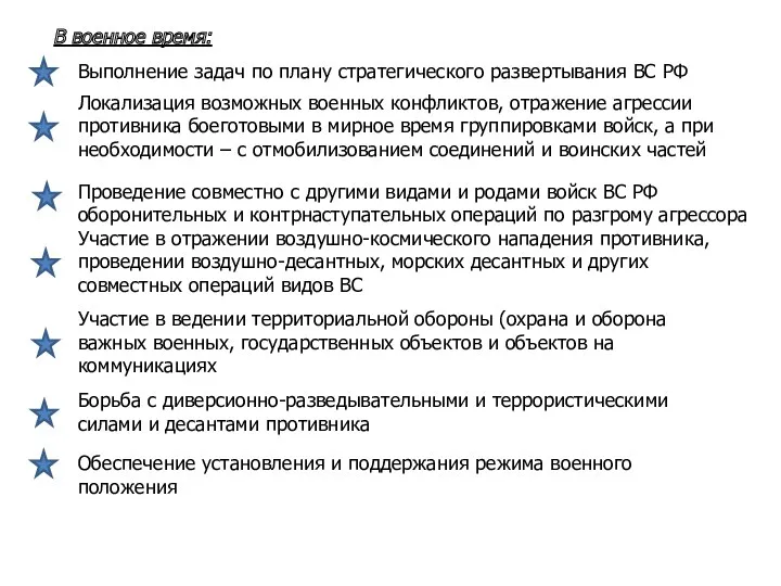 В военное время: Выполнение задач по плану стратегического развертывания ВС