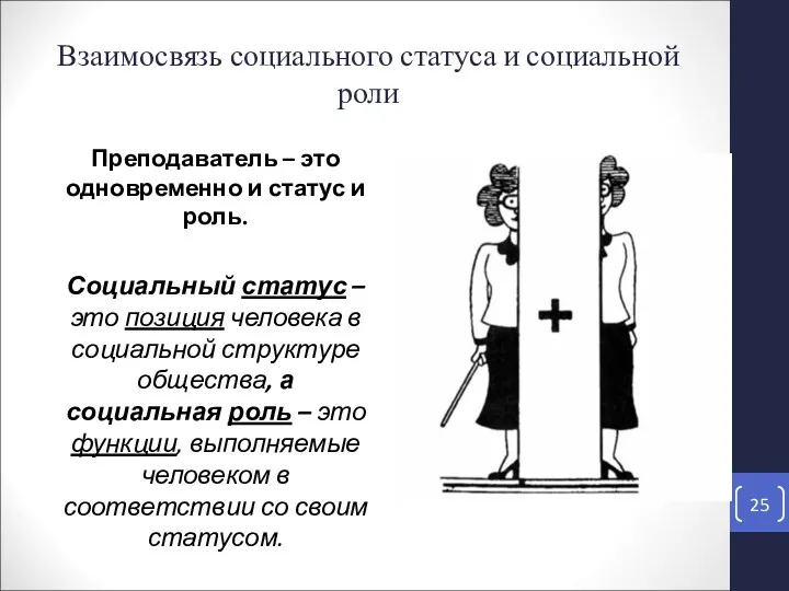 Взаимосвязь социального статуса и социальной роли Преподаватель – это одновременно