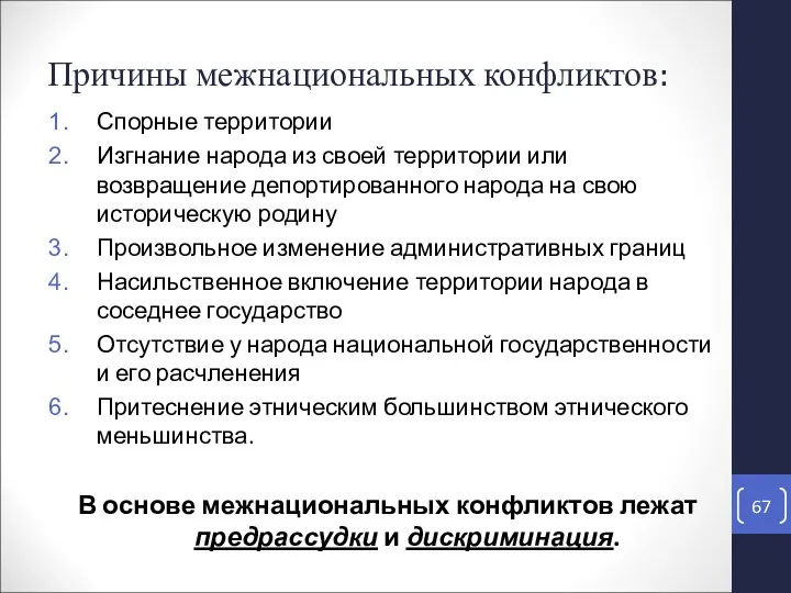 Причины межнациональных конфликтов: Спорные территории Изгнание народа из своей территории