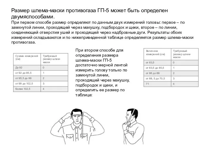 Размер шлема-маски противогаза ГП-5 может быть определен двумяспособами. При первом