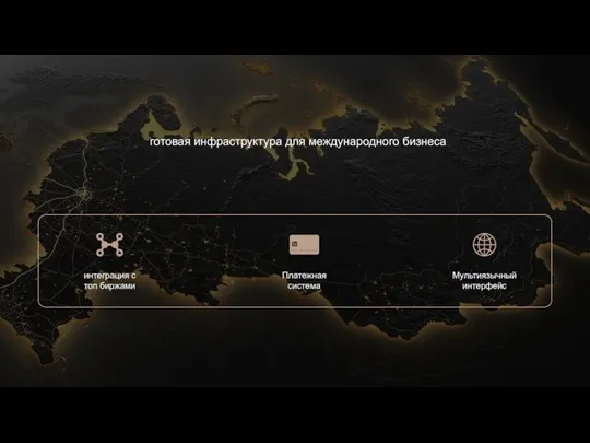 готовая инфраструктура для международного бизнеса Платежная система интеграция с топ биржами Мультиязычный интерфейс