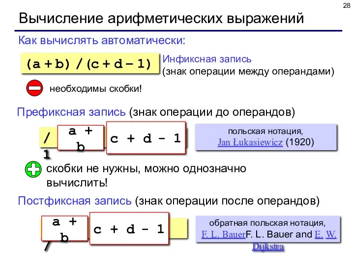 Вычисление арифметических выражений a b + c d + 1