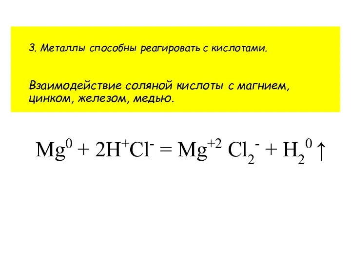3. Металлы способны реагировать с кислотами. Взаимодействие соляной кислоты с