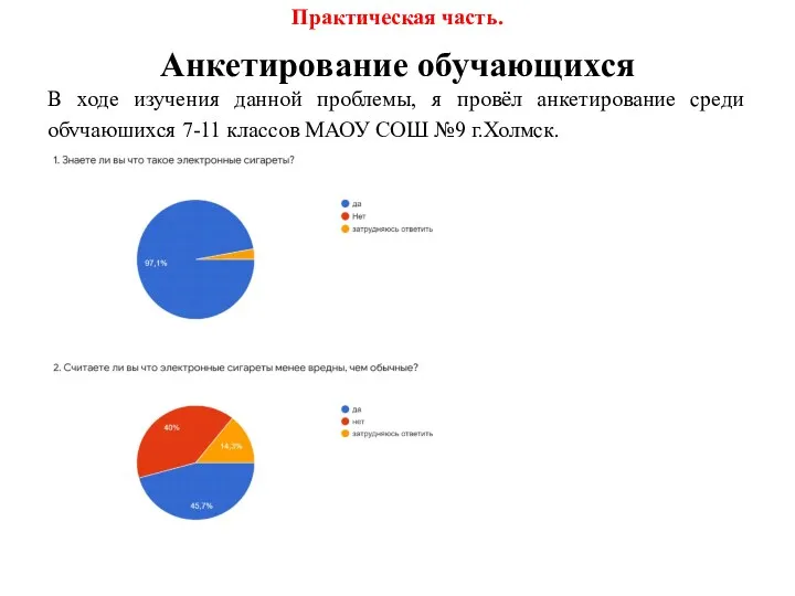 Практическая часть. Анкетирование обучающихся В ходе изучения данной проблемы, я