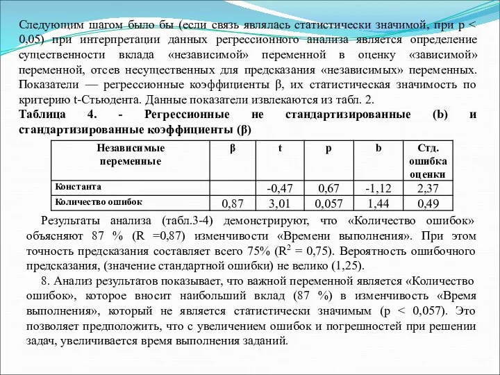 Следующим шагом было бы (если связь являлась статистически значимой, при