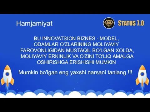 Hamjamiyat BU INNOVATSION BIZNES - MODEL, ODAMLAR O'ZLARINING MOLIYAVIY FAROVONLIGIDAN