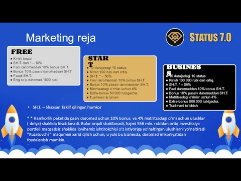 Marketing reja FREE START BUSINESS ● Kirish bepul ● SH.T.