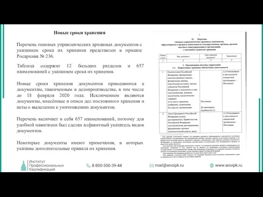 Новые сроки хранения Перечень типовых управленческих архивных документов с указанием