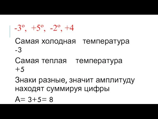 -3º, +5º, -2º, +4 Самая холодная температура -3 Самая теплая