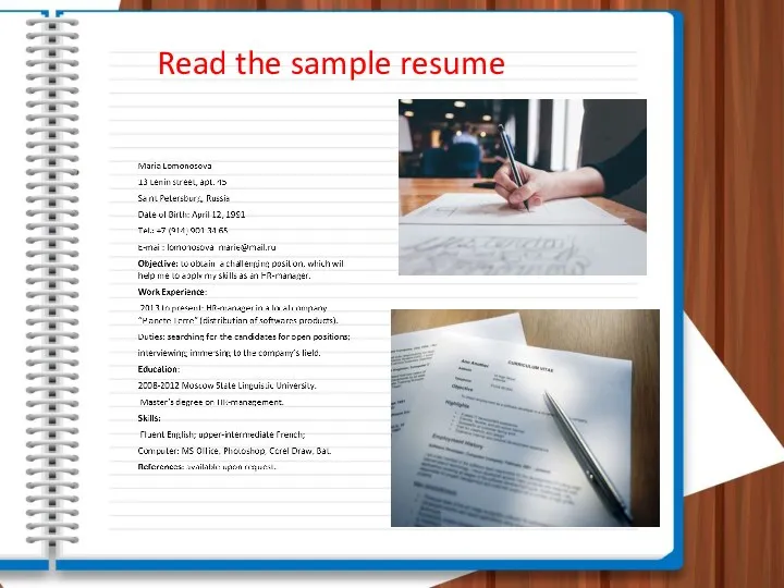 Read the sample resume