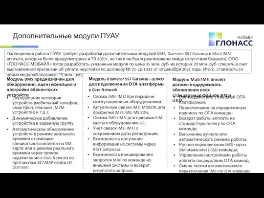 Дополнительные модули ПУАУ Модуль Diameter SS7 Gateway - шлюз для подключения ОТА платформы