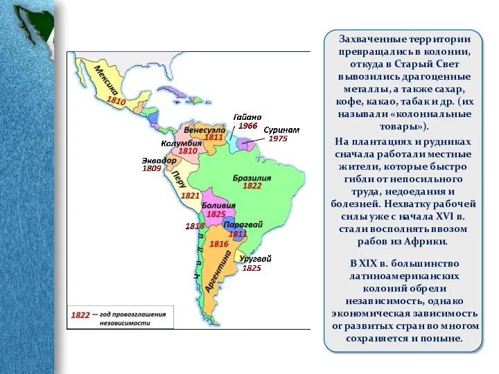 Захваченные территории превращались в колонии, откуда в Старый Свет вывозились драгоценные металлы, а