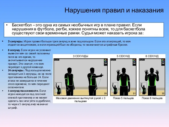 Нарушения правил и наказания Баскетбол – это одна из самых