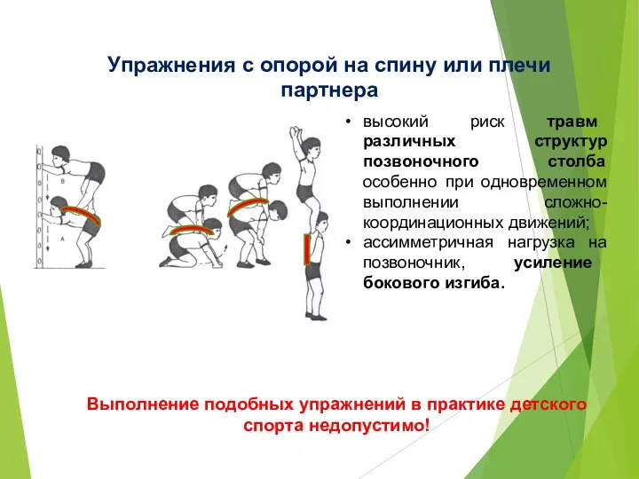 Упражнения с опорой на спину или плечи партнера высокий риск