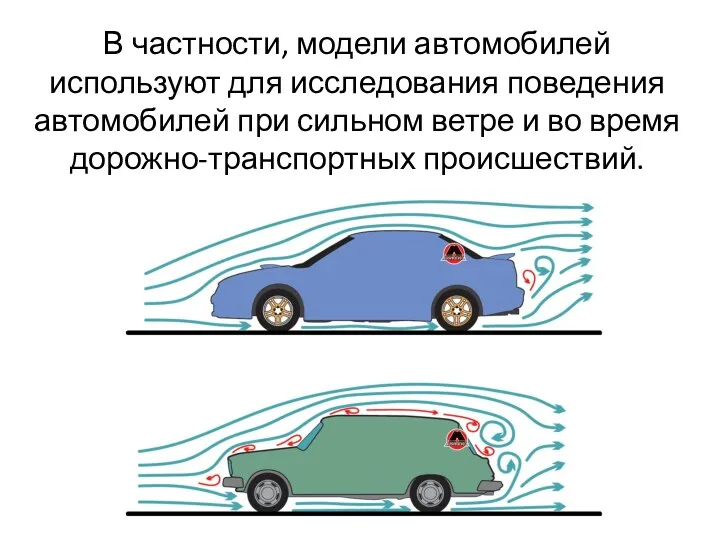 В частности, модели автомобилей используют для исследования поведения автомобилей при сильном ветре и
