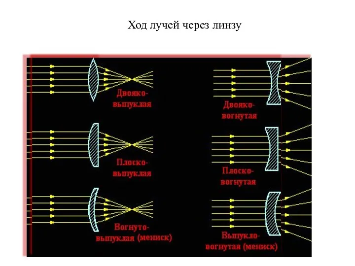 Ход лучей через линзу