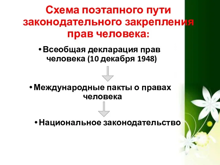 Схема поэтапного пути законодательного закрепления прав человека: Всеобщая декларация прав