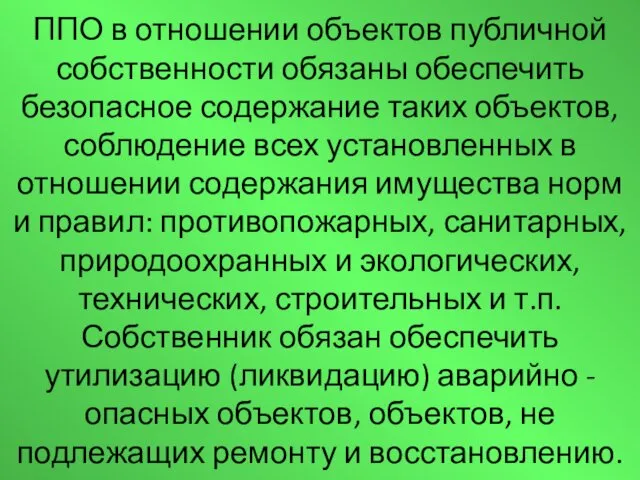 ППО в отношении объектов публичной собственности обязаны обеспечить безопасное содержание таких объектов, соблюдение