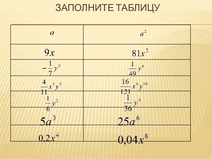 ЗАПОЛНИТЕ ТАБЛИЦУ