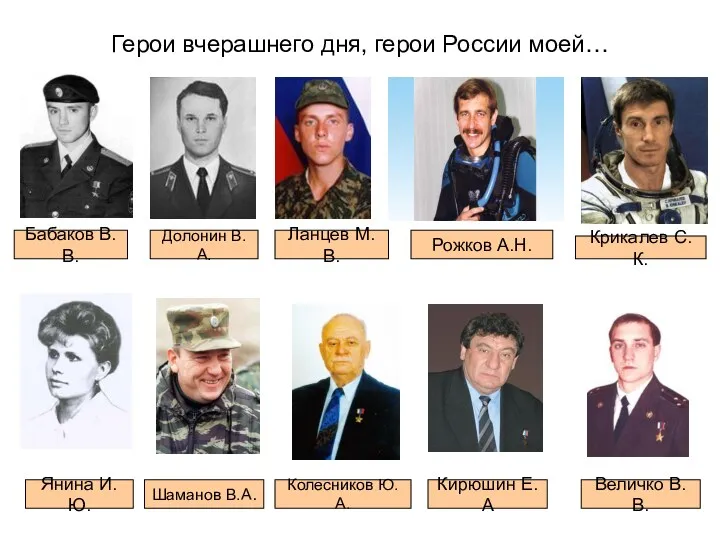 Герои вчерашнего дня, герои России моей… Бабаков В.В. Долонин В.А.